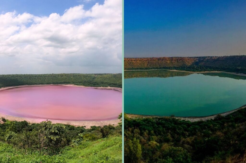 Maharashtra’s meteor-formed Lonar Lake changes color, attracts tourists