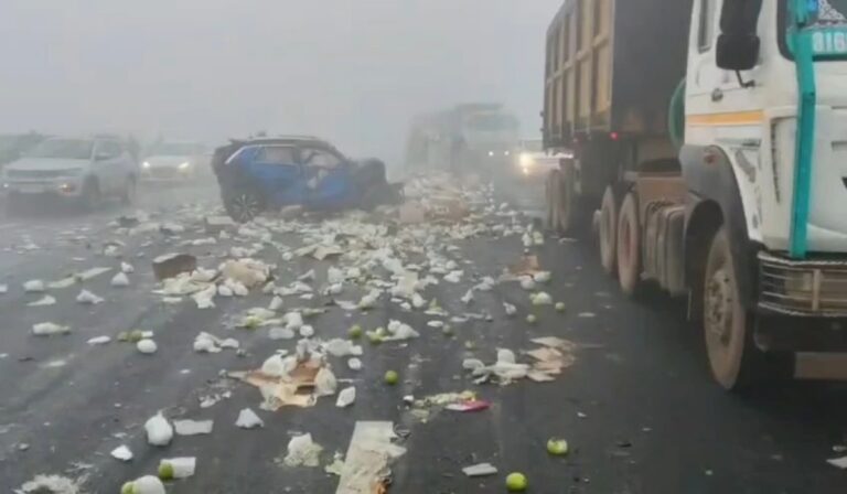 Two Dead in Massive Vehicle Pile-Up on Delhi–Mumbai Highway Amid Dense Fog