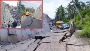 Watch: Retaining Wall Collapses on Kollam Highway in Kerala, Trapping School Bus and Several Vehicles